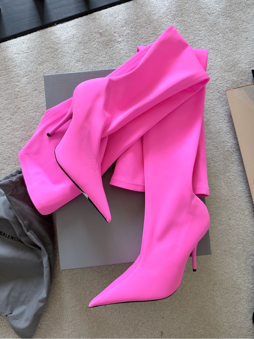 Balenciaga Knife Hot Pink Pointed Toe Stiletto Knee-High Boots size 39